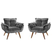 Kit 02 Poltronas Decorativas Opala Cinza - King Decor