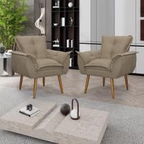 Kit 02 Poltronas Decorativas Opala Lux Sala Recepeção Capuccino - Visan Estofados