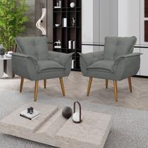 Kit 02 Poltronas Decorativas Opala Lux Sala Recepeção Cinza - Visan Estofados