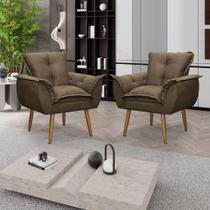 Kit 02 Poltronas Decorativas Opala Lux Sala Recepeção Marrom - Visan Estofados