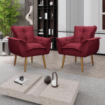 Kit 02 Poltronas Decorativas Opala Lux Sala Recepeção Marsala - Visan Estofados