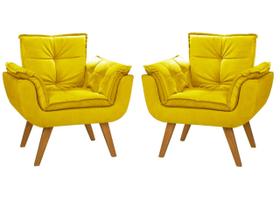 Kit 02 Poltronas Decorativas Opala Suede Composê Estampado Beer e Bege - Dora Bela