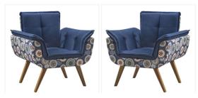 Kit 02 Poltronas Decorativas Opala Suede Composê Estampado Beer e Bege - Dora Bela