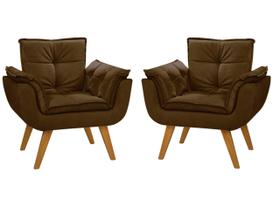 Kit 02 Poltronas Decorativas Opala Suede Marrom - Dora Bela