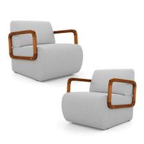 Kit 02 Poltronas Decorativas Orgânica Living Kavya Linho Cinza Claro - Desk Design