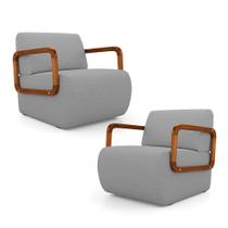 Kit 02 Poltronas Decorativas Orgânica Living Kavya Linho Cinza - Desk Design