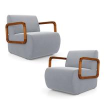Kit 02 Poltronas Decorativas Orgânica Living Kavya Veludo Cinza Claro - Desk Design