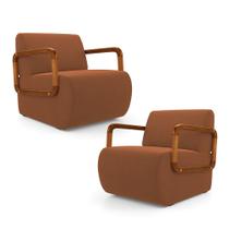 Kit 02 Poltronas Decorativas Orgânica Living Kavya Veludo Terracota - Desk Design