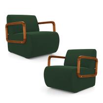 Kit 02 Poltronas Decorativas Orgânica Living Kavya Veludo Verde Escuro - Desk Design
