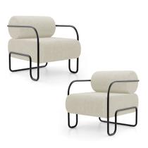 Kit 02 Poltronas Decorativas Orgânica Living Miska Bouclê Off White - Desk Design