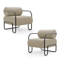 Kit 02 Poltronas Decorativas Orgânica Living Miska Veludo Bege - Desk Design