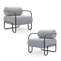 Kit 02 Poltronas Decorativas Orgânica Living Miska Veludo Cinza Claro - Desk Design