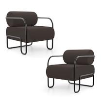 Kit 02 Poltronas Decorativas Orgânica Living Miska Veludo Marrom - Desk Design