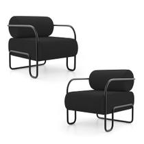 Kit 02 Poltronas Decorativas Orgânica Living Miska Veludo Preto - Desk Design