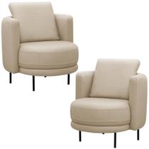 Kit 02 Poltronas Decorativas Orgânica Para Sala De Estar Living Belfort L06 Couro Bege - Lyam Decor Kit 02 Poltronas Decorativas Orgânica Para Sala De Estar Living Belfort L06 Couro Bege - Lyam Decor