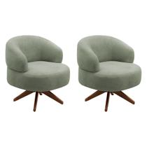 Kit 02 Poltronas Decorativas Orgânicas Living Have Base Giratória Bouclê Verde Oliva - Desk Design