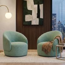 Kit 02 Poltronas Decorativas Orgânicas Saara Sala de Estar Bouclê Opera Verde Menta - Desk Design