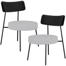 Kit 02 Poltronas Decorativas Para Sala De Estar Base Fixa Londres L02 material sintético Preto Linho Cinza - Lyam Kit 02 Poltronas Decorativas Para Sala De Estar Base Fixa Londres L02 material sintético Preto Linho Cinza - Lyam