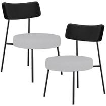 Kit 02 Poltronas Decorativas Para Sala De Estar Base Fixa Londres L02 material sintético Preto Linho Cinza - Lyam Kit 02 Poltronas Decorativas Para Sala De Estar Base Fixa Londres L02 material sintético Preto Linho Cinza - Lyam