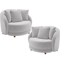 Kit 02 Poltronas Decorativas Para Sala de Estar Base Fixa Pés Madeira Witta M03 Veludo Cinza - Lyam Decor Kit 02 Poltronas Decorativas Para Sala de Estar Base Fixa Pés Madeira Witta M03 Veludo Cinza - Lyam Decor