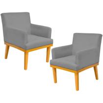 Kit 02 Poltronas Decorativas Para Sala de Estar Base Mel Beatriz W01 Material Sintético Cinza - Lyam Decor Kit 02 Poltronas Decorativas Para Sala de Estar Base Mel Beatriz W01 Material Sintético Cinza - Lyam Decor