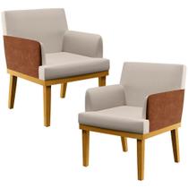 Kit 02 Poltronas Decorativas Para Sala de Estar Beatriz W01 Linho Cru Material Sintético Camel - Lyam Decor Kit 02 Poltronas Decorativas Para Sala de Estar Beatriz W01 Linho Cru Material Sintético Camel - Lyam Decor