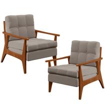 Kit 02 Poltronas Decorativas Para Sala de Estar Encosto Ripado Emília B04 Linho Bege - Lyam Decor
