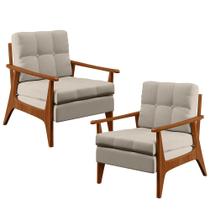 Kit 02 Poltronas Decorativas Para Sala de Estar Encosto Ripado Emília B04 Linho Cru - Lyam Decor Kit 02 Poltronas Decorativas Para Sala de Estar Encosto Ripado Emília B04 Linho Cru - Lyam Decor