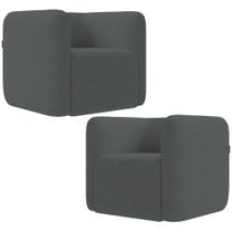 Kit 02 Poltronas Decorativas Para Sala de Estar Fixa Living Peônia K01 Bouclê Cinza - Lyam Decor Kit 02 Poltronas Decorativas Para Sala de Estar Fixa Living Peônia K01 Bouclê Cinza - Lyam Decor