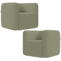 Kit 02 Poltronas Decorativas Para Sala De Estar Fixa Living Peônia K01 Bouclê Verde
