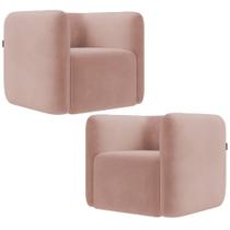 Kit 02 Poltronas Decorativas Para Sala de Estar Fixa Living Peônia K01 Veludo Rosê - Lyam Decor Kit 02 Poltronas Decorativas Para Sala de Estar Fixa Living Peônia K01 Veludo Rosê - Lyam Decor