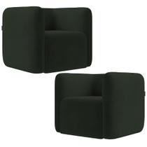 Kit 02 Poltronas Decorativas Para Sala De Estar Fixa Living Peônia K01 Veludo Verde Kit 02 Poltronas Decorativas Para Sala De Estar Fixa Living Peônia K01 Veludo Verde