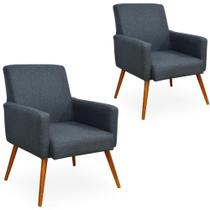 Kit 02 Poltronas Decorativas Para Sala de Estar Maria W01 Linho Chumbo - Lyam Decor