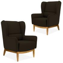 Kit 02 Poltronas Decorativas Para Sala de Estar Milena Base de Madeira Sintético Marrom C-34 - Lyam Decor