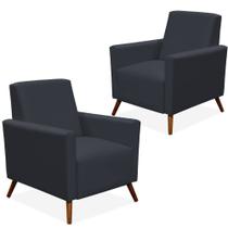 Kit 02 Poltronas Decorativas Para Sala de Estar Pés Palito Milena Preto Kit 02 Poltronas Decorativas Para Sala de Estar Pés Palito Milena Preto