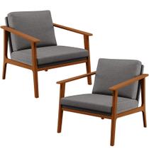 Kit 02 Poltronas Decorativas Para Sala de Estar Petra B04 Linho Cinza Escuro - Lyam Decor