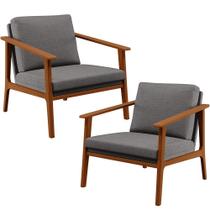 Kit 02 Poltronas Decorativas Para Sala de Estar Petra B04 Linho Cinza Escuro - Lyam Decor