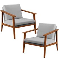 Kit 02 Poltronas Decorativas Para Sala de Estar Petra B04 Linho Cinza - Lyam Decor