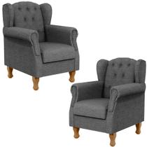 Kit 02 Poltronas Decorativas Para Sala de Estar Yara P02 Linho Cinza Escuro - Lyam Decor