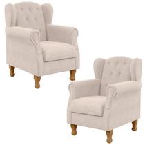 Kit 02 Poltronas Decorativas Para Sala de Estar Yara P02 Suede Bege - Lyam Decor