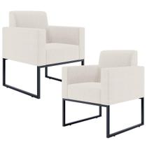 Kit 02 Poltronas Decorativas para Sala e Recepção Base Fixa De Metal Helô L02 Linho Cru - Lyam Decor Kit 02 Poltronas Decorativas para Sala e Recepção Base Fixa De Metal Helô L02 Linho Cru - Lyam Decor