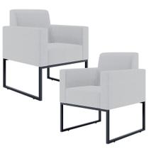 Kit 02 Poltronas Decorativas para Sala Recepção Base Fixa De Metal Helô L02 Linho Cinza - Lyam Decor Kit 02 Poltronas Decorativas para Sala Recepção Base Fixa De Metal Helô L02 Linho Cinza - Lyam Decor