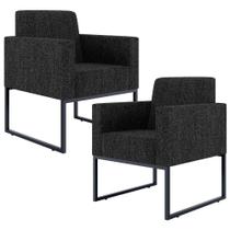 Kit 02 Poltronas Decorativas para Sala Recepção Base Fixa Metal Helô L02 Linho Chumbo - Lyam Decor