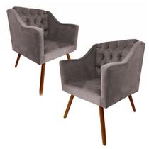 Kit 02 Poltronas Decorativas Pés Palito Amanda Suede Cinza - DS Móveis Kit 02 Poltronas Decorativas Pés Palito Amanda Suede Cinza - DS Móveis
