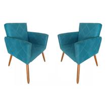 Kit 02 Poltronas Decorativas Pés Palito Nina Estilo Costura Azul - DS Móveis Kit 02 Poltronas Decorativas Pés Palito Nina Estilo Costura Azul - DS Móveis