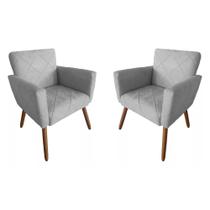 Kit 02 Poltronas Decorativas Pés Palito Nina Estilo Costura Cinza - SA Móveis Kit 02 Poltronas Decorativas Pés Palito Nina Estilo Costura Cinza - SA Móveis
