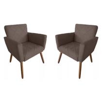 Kit 02 Poltronas Decorativas Pés Palito Nina Estilo Costura Marrom - SA Móveis Kit 02 Poltronas Decorativas Pés Palito Nina Estilo Costura Marrom - SA Móveis