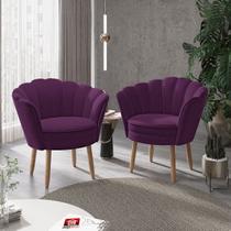 Kit 02 Poltronas Decorativas Pétala Escritório Sala Veludo Roxo - Visalar