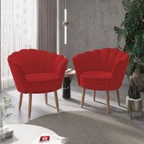 Kit 02 Poltronas Decorativas Pétala Escritório Sala Veludo Vermelho - Visalar