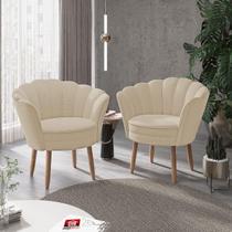 Kit 02 Poltronas Decorativas Pétala Luxo Veludo Bege Pés Palito - Visan Estofados